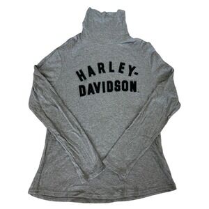 Harley Davidson Womens Gray Ribbed Turtleneck Long Sleeve Logo Shirt Large